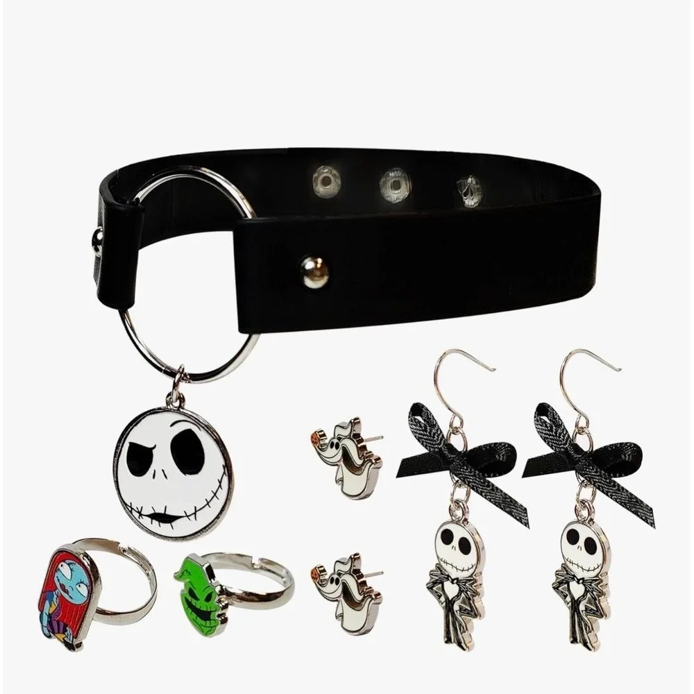 112.-     Nightmare Before Christmas Drop Earrings, Choker, rings, and studs